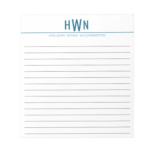 Moderne Fette Monogramm Herren Einfach Notizblock (Vorderseite)