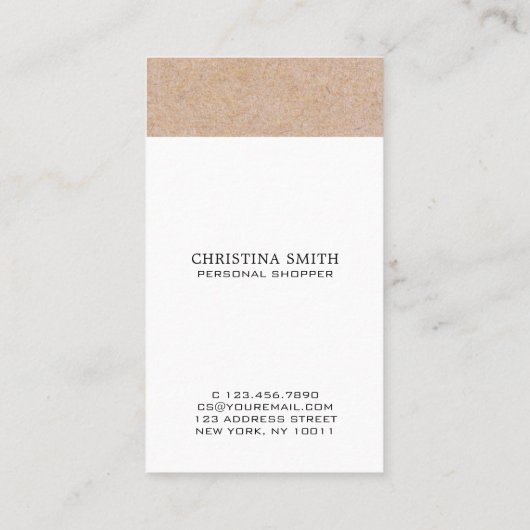 Moderne, fette Monogramm-Kraft, vertikal, weiß Visitenkarte (Rückseite)