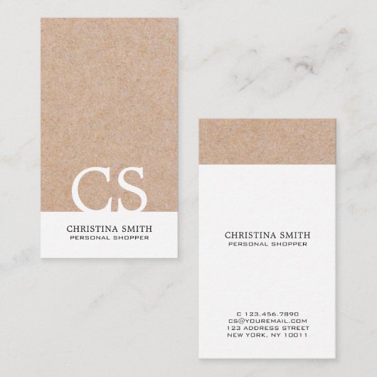 Moderne, fette Monogramm-Kraft, vertikal, weiß Visitenkarte (Vorne/Hinten)