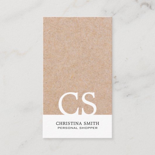 Moderne, fette Monogramm-Kraft, vertikal, weiß Visitenkarte (Vorderseite)