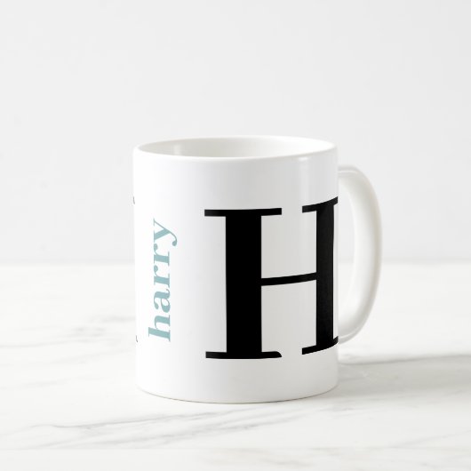 Moderne fette Monogramm Name Aquamarin Black Coffe Kaffeetasse (VorderseiteRechts)