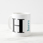 Moderne fette Monogramm Name Aquamarin Black Coffe Kaffeetasse (Vorderseite Links)