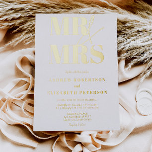Moderne, fette Mr-Mrs-Schrift schwarzes Foto Hochz Folieneinladung