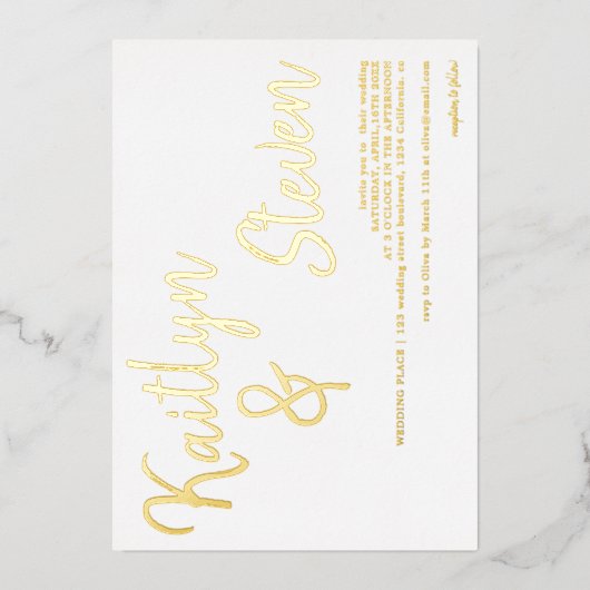 Moderne fette Namen schreiben minimalistische Hoch Folieneinladung (Vorderseite)