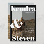 Moderne, fette Namen Schwarz-weiße Hochzeit des Fo Einladung (Vorne/Hinten)