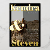 Moderne, fette Namen Schwarz-weiße Hochzeit des Fo Folieneinladung (Vorderseite)