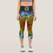 Moderne fette Neonsonnenblume Capri Leggings (Vorderseite)