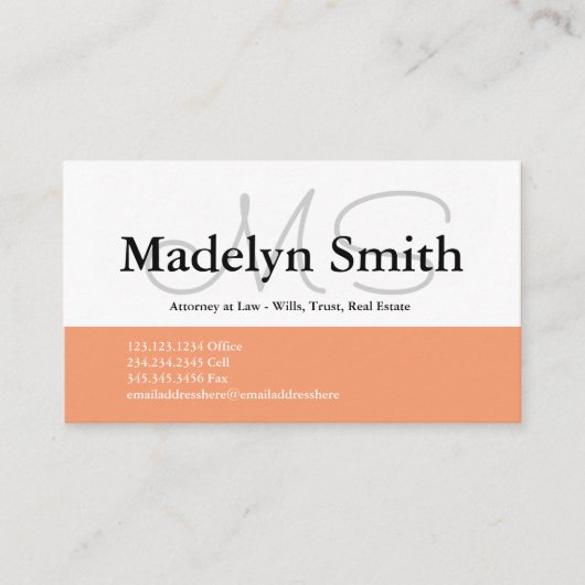 Moderne, fette Pfirsichinitialen - Visitenkarte (Vorderseite)