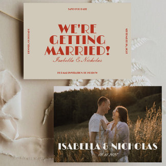 Moderne Fette Retro-Farbige | Foto-Hochzeit Save The Date