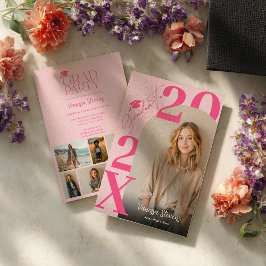 Moderne Fette Retro Rosa Trendige 6 Fotos Abschlus Einladung