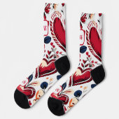 Moderne fette rote Herzen & blumenmonogramm Socken (Linkes Detail)