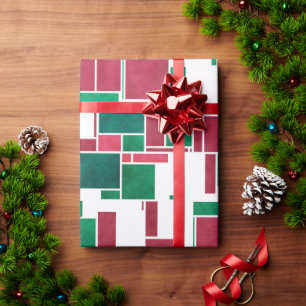 Moderne, fette, rote und grüne Weihnachts-Mondrian Geschenkpapier