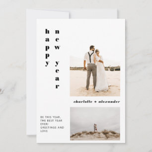 Moderne, fette Schrift rosa Frohes Neues Jahr 2 Fo Feiertagskarte