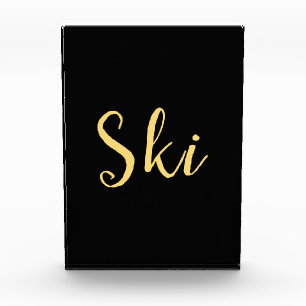 Moderne, fette, schwarze, elegante Skischrift-Typo Fotoblock