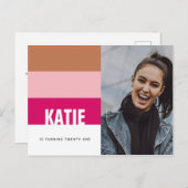 Moderne fette Streifen Pink Tan Foto 21. Geburtsta Postkarte (Vorne/Hinten)