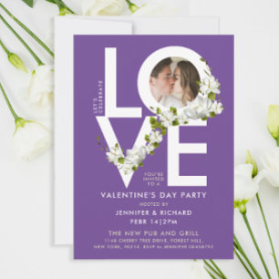 Moderne Fette Typo Weiß Lila Liebe Foto Floral Einladung