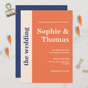 Moderne Fette Typografie Aprikose Marineblau Hochz Einladung