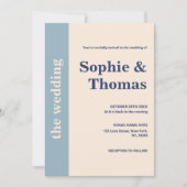 Moderne, fette Typografie Dusty Blue Navy Hochzeit Einladung (Vorderseite)