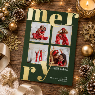 Moderne fette Typografie Grüne Foto Weihnachten Folien Feiertagskarte