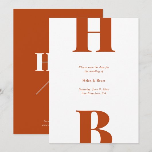 Moderne, fette Typografie Monogram Rust Wedding Save The Date (Vorne/Hinten)