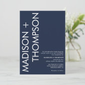 Moderne, fette Typografie Navy Blue Foto Wedding Einladung (Stehend Vorderseite)