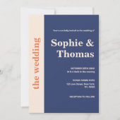Moderne fette Typografie Navy Blue Orange Wedding Einladung (Vorderseite)
