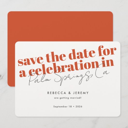Moderne fette Typografie Orange Wedding Save The Date (Vorne/Hinten)