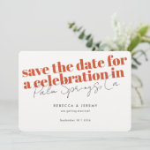 Moderne fette Typografie Orange Wedding Save The Date (Stehend Vorderseite)