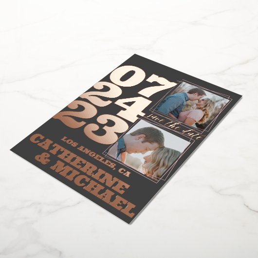 Moderne fette Typografie Rose Gold & Grau Folieneinladung (Gedreht)