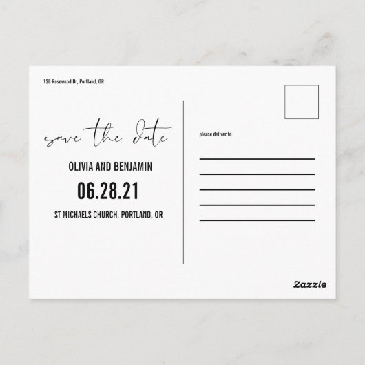 Moderne, fette Typografie Save the Date Postkarte (Rückseite)