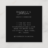 Moderne fette Typografie Script Minimal Schwarz-we Quadratische Visitenkarte (Rückseite)