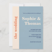Moderne fette Typografie Wedding Dusty Blue Aprico Einladung (Vorderseite)
