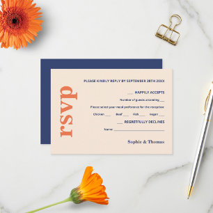 Moderne, fette Typografie Wedding Orange Navy Blue RSVP Karte