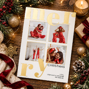 Moderne fette Typografie Weiße 4-Foto-Weihnachtska Folien Feiertagskarte