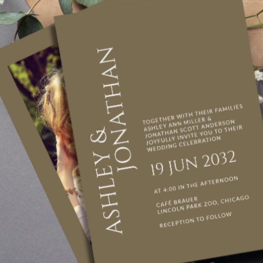 Moderne, fette und Minimalistische Foto-Hochzeit Einladung