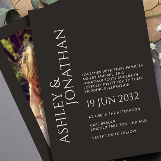 Moderne, fette und Minimalistische Foto-Hochzeit Einladung
