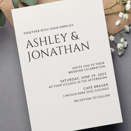 Moderne fette und Minimalistische Hochzeit Einladung