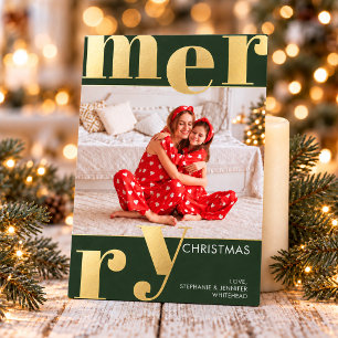 Moderne, fette, waldgrüne Weihnachtsgrüße Folien Feiertagskarte