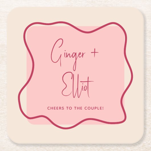 Moderne fette Wavy Frame Magenta Cheers Wedding Rechteckiger Pappuntersetzer (Vorderseite)