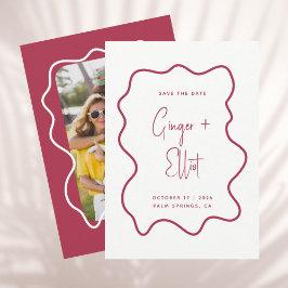 Moderne fette Wavy Frame Magenta Pink Foto Wedding Save The Date