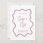 Moderne fette Wavy Frame Magenta Pink Foto Wedding Save The Date (Vorderseite)