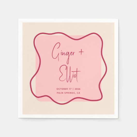 Moderne fette Wavy Frame Magenta Pink Wedding Serviette (Vorderseite)