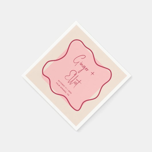 Moderne fette Wavy Frame Magenta Pink Wedding Serviette (Ecke)