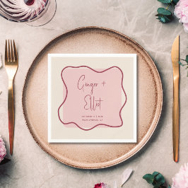 Moderne fette Wavy Frame Magenta Pink Wedding Serviette