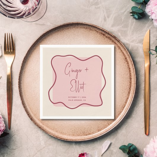 Moderne fette Wavy Frame Magenta Pink Wedding Serviette