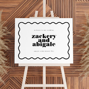 Moderne, fette Wavy Line Gerahmte Schwarz-weiße Ho Poster