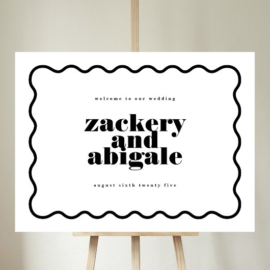 Moderne, fette Wavy Line Gerahmte Schwarz-weiße Ho Poster