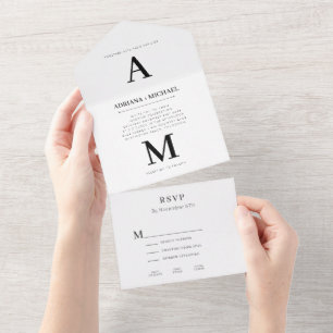 Moderne Fette Weiße Schwarze Typografie Hochzeit All In One Einladung
