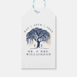 Moderne fette Willow Tree Navy Blue Gold Wedding Geschenkanhänger