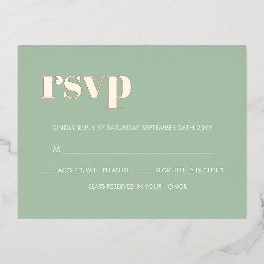 Moderne Fettformatierung Grüne Rose Gold UAWG Folie Einladungspostkarte (Vorderseite)